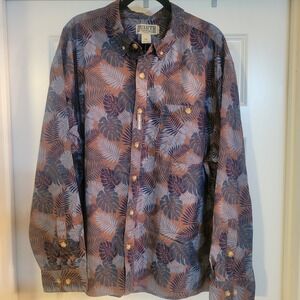 Duluth Trading Men's Button Down Long Sleeve Shirt Floral Print Aloha BBQ‎ 2XL